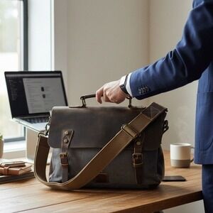 Lifewit Mens Waxed Canvas Messenger Bag Leather Laptop Briefcase Gray Brown NEW